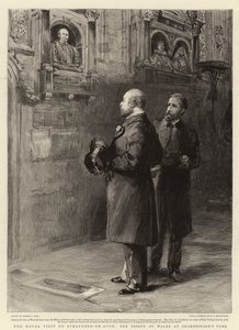 Det kungliga besöket i Stratford-on-Avon, prinsen av Wales vid Shakespeares grav