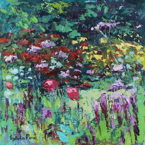 Poppies in the Garden, 2021 (olja på duk) av Sylvia Paul