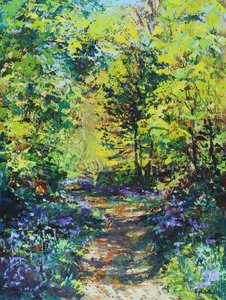 Spring Sunshine in the Woods, 2021 (olja på duk) av Sylvia Paul