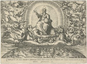 God rust op de zevende dag Figurer och bilder av böcker (serietitel) av Symon Novelanus (attributed to)