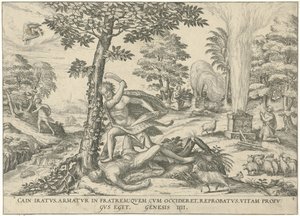 Kain en Abel Figurer och bilder av böcker (serietitel) av Symon Novelanus (attributed to)