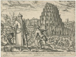 Toren van Babel Figurer och bilder av böcker (serietitel) av Symon Novelanus (attributed to)