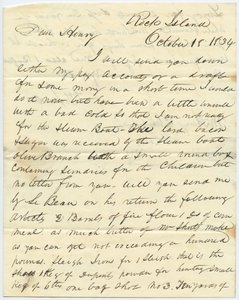 Letter signed T.F. Smith, Rock Island, to Henry Chouteau, St. Louis, Mo., October 18, 1834 av T.F. Smith