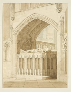 Tomb of Robert Fitzharding, död 1170, i Bristol Cathedral (penna och akvarell på papper) av T.H. Clarke