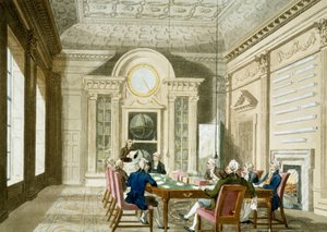 Den brittiska admirautens administrationsrum. Etsning i färg publicerad den 1 januari av T. & Pugin A.C. (1762 1832) (after) Rowlandson