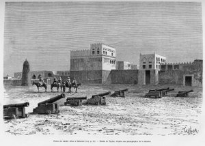Sheikh Aissa Palace i Bahrain, Tchad. Taylors gravyr för att illustrera berättelsen A Suse, journal des excavilles