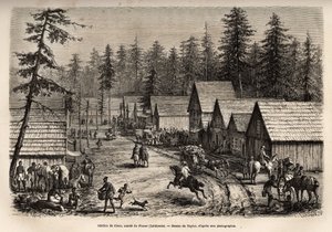 Stationen i Cisco, greve av Placer (Nevada), där man kan ta snabbtåget från Stillahavsjärnvägen (Pacific Railway), graverad efter Taylors teckning, som illustrerar resan från Washington till San Francisco 1868, av L. Simonin, publicerad i "L av T Taylor