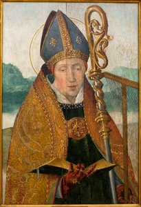 Saint Blaise - Målning från broder Carlos verkstad (flamländsk målare verksam mellan 1517 och 1544), olja på trä, cirka 1530 (St Blaise, av broder Carlos verkstad (verksam mellan 1517-1544), olja på panel, cirka 1530 ) - Musee d