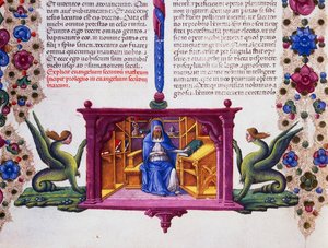 Gränsfris längst ned på sidan med St Matteus evangelisten, volym II f 148, v, Bibeln från Borso d