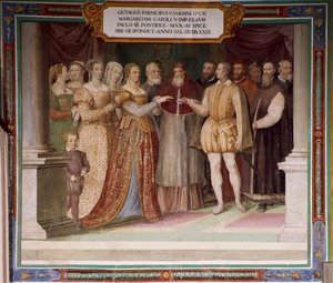 Italien, Lazio-regionen, Caprarola (Viterbo-provinsen), Farnese-palatset, Ottavio Farneses äktenskap med Margareta av Österrike av Taddeo Zuccari, fresk