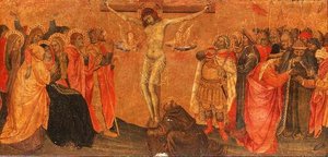 Korsfästelse, predellapanel (tempera på panel) av Taddeo di Bartolo