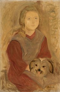 Flicka med en hund av Tadeusz Makowski