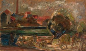 Landskap med fabriksskorsten av Tadeusz Makowski