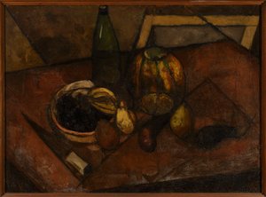 Stilleben med melon och kniv av Tadeusz Makowski