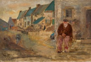 Bretagniskt landskap med en gammal fiskare av Tadeusz Makowski