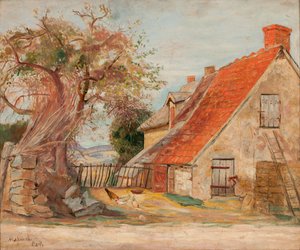 Landskap med hus och fjäderfä av Tadeusz Makowski