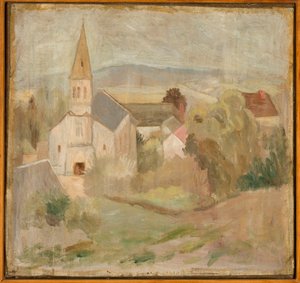 Landskap med en liten kyrka (La Comelle) av Tadeusz Makowski