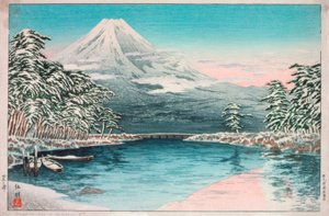 Mount Fuji sett från Tagonoura, snöigt landskap