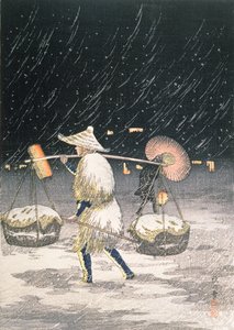 Night Snow, ca 1930-talet (trätryck i färg) av Takahashi Hiroaki