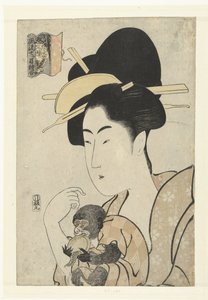 Kvinna med apa: Apa och tiger Eleganta tryckjämförelser av sju ögon (serietitel) Furyu nanatsume e-awase (serietitel på objekt) av Tamagawa Shucho