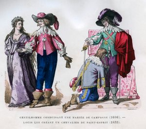 En gentleman som leder en lantbrud, 1636, och Ludvig XIII skapar en riddare, 1633 1882-1884 av Tamisier