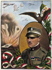 Allegori om major Francesco Baracca (1888-1918) hjältar från det italienska flygvapnet som dog i strid 1918. Teckning av Tancredi Scarpelli. Milanese . av Tancredi Scarpelli