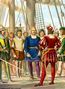 Christopher Columbus och hans bröder Bartolomeo och Diego tas till fånga på ett skepp som ska ta dem till Spanien av Tancredi Scarpelli