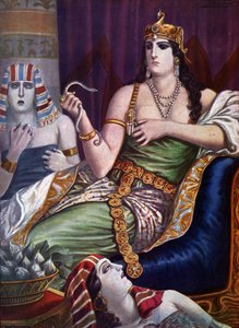 Egyptian Antiquite: "" The Death of Cleopatra"" Drottningen av Egypten Cleopatra VII Thea Philopator (69-30 f.Kr.) självmord genom att bli biten av två aspicormar (Suicide of Egypt Cleopatra) Illustration av Tancredi Scarpelli (1866-1937) från " " Storia d av Tancredi Scarpelli