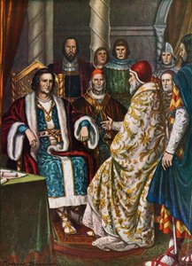 Kung Pepin, frankernas kung, talar med påven Stefan II, 754 av Tancredi Scarpelli