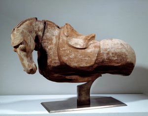 Kinesisk konst: Wood Horse. Skulptur från Tang-perioden (618 till 907). Paris, Musee Cernuschi.
