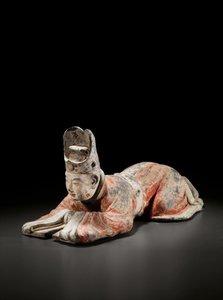 Domstolstjänsteman i Kowtowing, tidig Tang-dynastin, 700-700-talet (målad keramik) av Tang Dynasty Chinese School