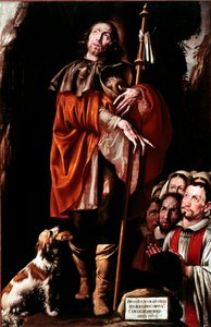 Saint Roch Helgonet bär pesten på benet. Målning av Tanzio da Varallo