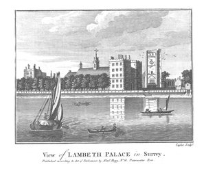 Utsikt över Lambeth Palace i Surrey., sent 1700-tal av Taylor