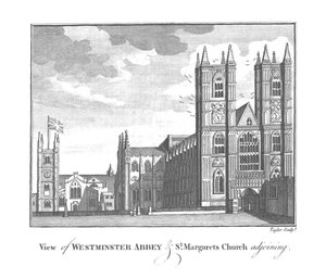 Utsikt över Westminster Abbey och St.Margarets Church i anslutning., sent 1700-tidigt 1800-tal av Taylor
