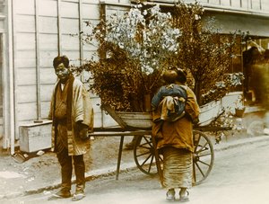 Ambulerande blomsterförsäljare på Tokyos gator, cirka 1900 - 1915 (fotografi)