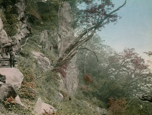 på väg till Kegon-vattenfallen i Nikko, cirka 1900 - 1915 (fotografi) av Teijiro Takagi