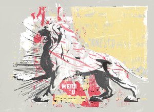 Hero Lion, 2014 (Collage på duk) av Teis Albers