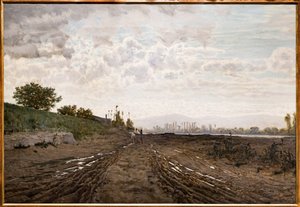 En morgon längs floden Arno. Sandgrävare längs Arno, ca 1868 (olja på duk) av Telemaco Signorini
