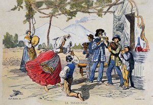 Napolitansk tarantella, gravyr från teckning av Teodoro Duclere (1814-1869), Italien