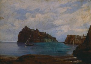 Aragonska slottet Ischia (olja på duk)