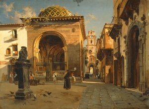 Sedil Dominova Loggia i Sorrento, av Teodoro Duclere, olja på duk