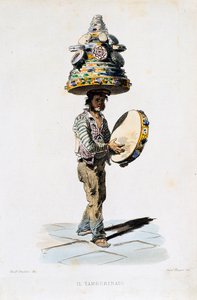 Tamburinmannen, graverad av Giovanni Fusaro (1803-1894) efter en teckning av Teodoro Duclere (1816-1867). Italien