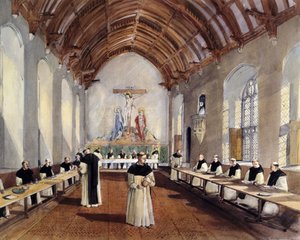 Rekonstruktionsritning av matsalen i cistercienserklostret i Cleeve Abbey, 1991