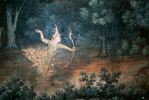 Apsara, väggmålningar med scener från Buddhas liv, Wat Suwan Dararam, Ayutthaya Historical Park (UNESCOs världsarvslista av Thai School