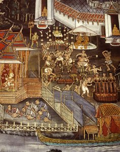 Gjutning av Buddha-bilder under Sukhothai-eran (väggmålning) av Thai School