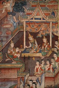 Detalj från en väggmålning i Viharn laikam vid Wat Phra Singh av Thai School
