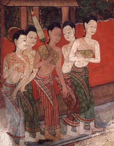 Detalj som visar en grupp kvinnor, sent 1800-tal (väggmålning) av Thai School
