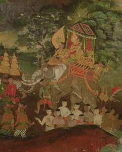 Kung Sanjaya på en elefant, Wat Suwannaram, Dhonburi, 1831 av Thai School