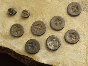 Pengar med blom- och namomärken från Srivijaya Kingdom (metall) av Thai School