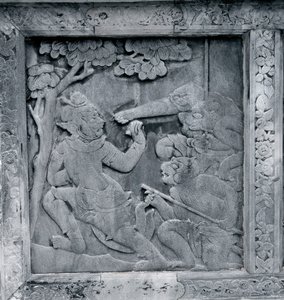 En av en serie reliefer som föreställer Ramakien (Ramayana) av Thai School